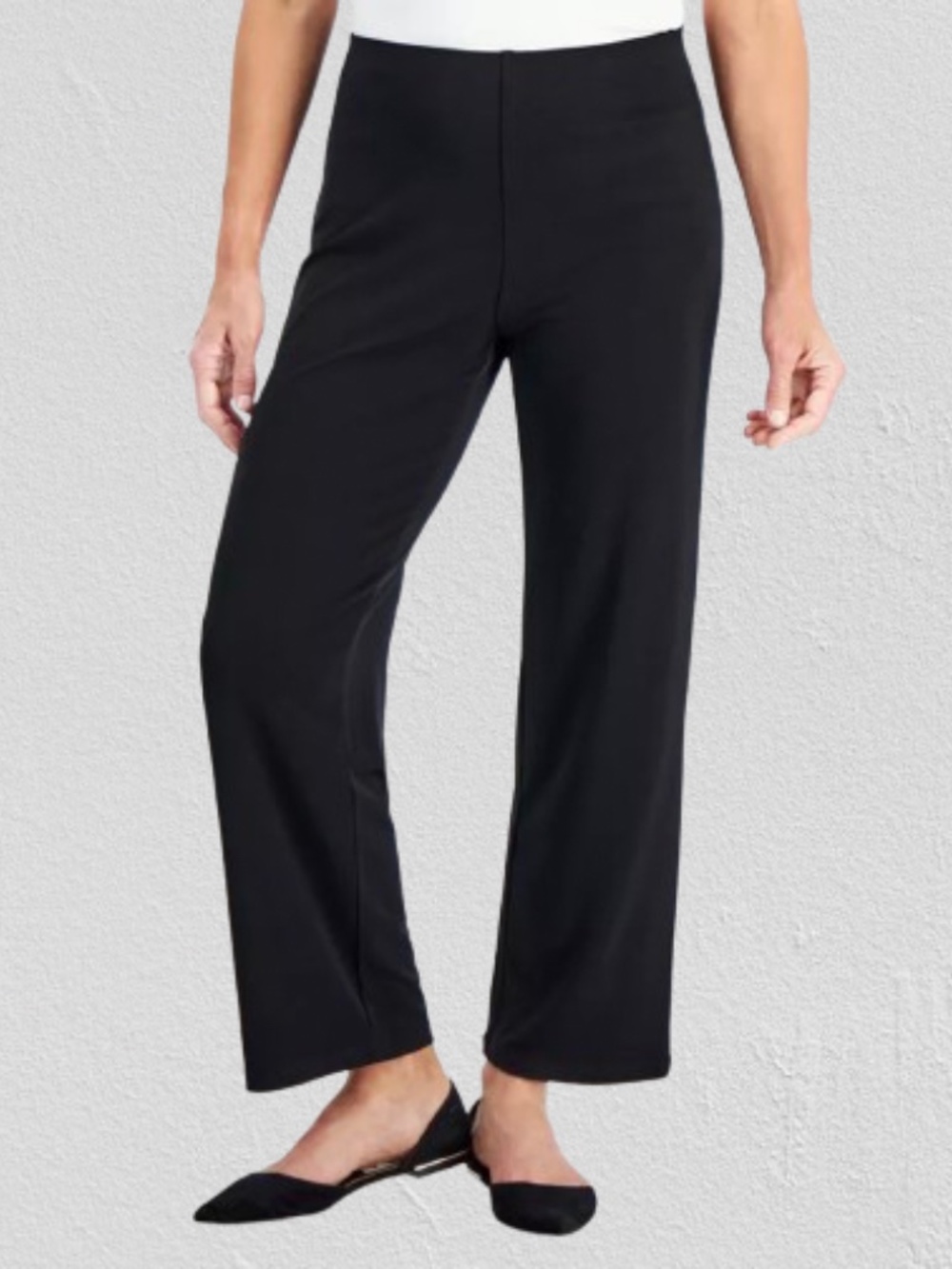 JM Collection Petites Knit Wide-Leg Pull-On Pants Deep Black PL